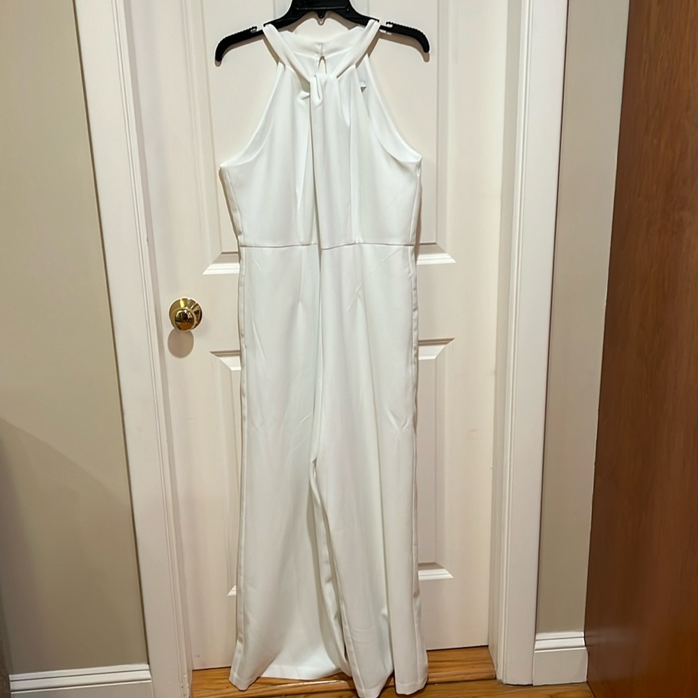 Julia Jordan, woman’s, 14P, white, wide leg, one piece sleeveless jumper.